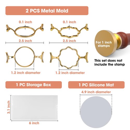 Yelsky Wax Seal Kit for 1 Inch Wax Seal Stamp, 2 Metal Wax Seal Molds with Round Flower Shape, Silicone Waxing Mat, Sealing Wax Kit for Gift Wrapping Wedding Invitations Envelopes Cards Wine Packaging