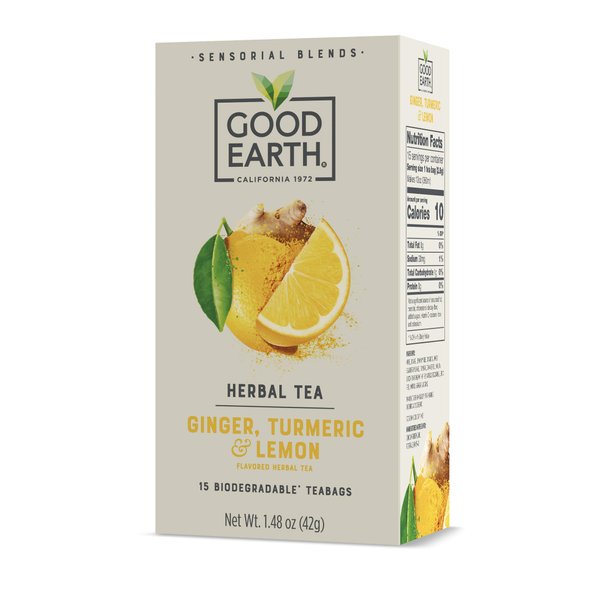 Good Earth Sensorial Blend All Natural Ginger, Turmeric and Lemon Herbal Tea, 15 Count (Pack of 5)