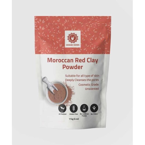 Hebhac Herbs Moroccan Red Clay Powder - Moroccan Lava Clay for Face Mask, Body Wrap, Hair Mask, Soap Making, Spa Treatment - Facial & Body Clay for Men & Women (114f (4 oz))