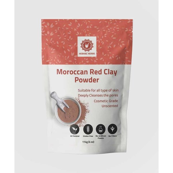 Hebhac Herbs Moroccan Red Clay Powder - Moroccan Lava Clay for Face Mask, Body Wrap, Hair Mask, Soap Making, Spa Treatment - Facial & Body Clay for Men & Women (114f (4 oz))