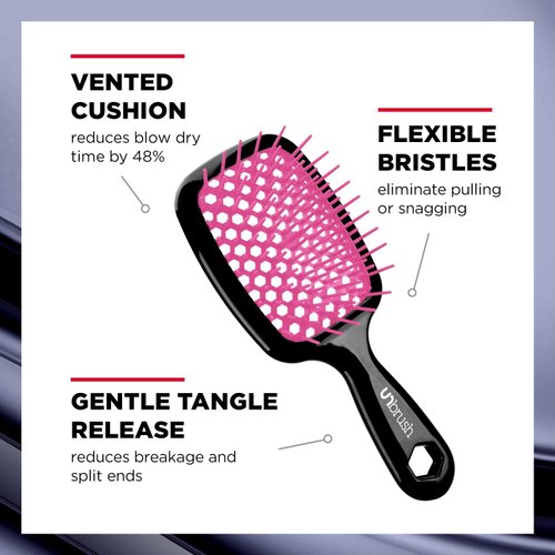 Dry and wet dual ventilation soft hair brush, mesh hollow massage hairbrush ladies portable (Red)