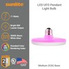 Sunlite UFO Pendant Fixture LED Light Bulb, 11 Watt, (50W Equivalent), 800 Lumens, Medium (E26) Base, Pink Housing, 30K-Warm White