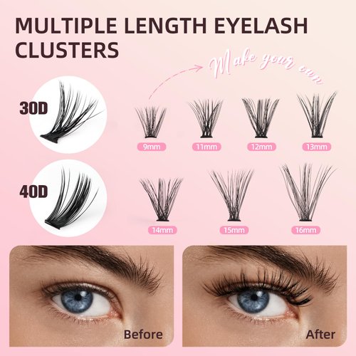 Lash Extension Kit, PITHER 280 PCS 30D 40D Lash Clusters DIY Eyelash Extension Kit with Lash Bond and Seal Waterproof, Lash Remover for Lash Extensions Individual Lashes Kit Beginners 9-16mm