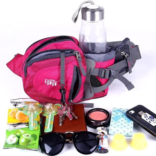 EGOGO Travel Sport Waist Pack Fanny Pack Bum Bag Hiking Bag with Water Bottle Holder S2209 (Rosy)