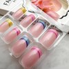 24Pcs Rainbow French Press on Nails Short Square False Nails Colourful Designs Glue on Nails Summer Glossy Full Cover Acrylic False Nails Kit Reusable Nail Art Decorations for Women Daily Wear