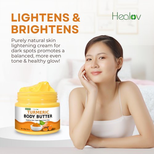 Turmeric Face Cream – All Natural Skin Brightening Lotion – Turmeric Whipped Body Butter for Dark Spots, Hyperpigmentation – Turmeric Skincare Cleanses, Fights Acne, Evens Tone, Scars, Sun Damage