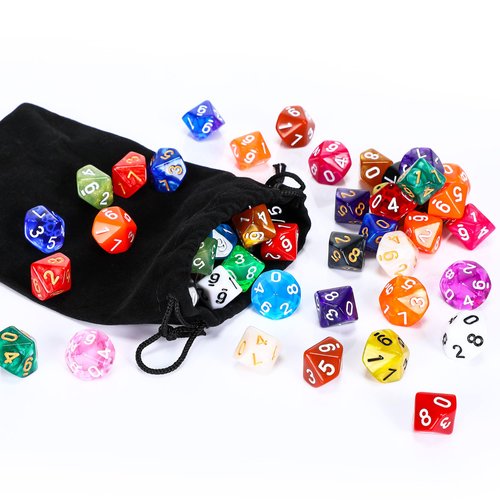 Skylety 50 Pieces Polyhedral Dice Sets with Black Pouch Compatible with RPG MTG Tabletop Role Playing Table Games Multi Colored Assortment (10 Sided Style)