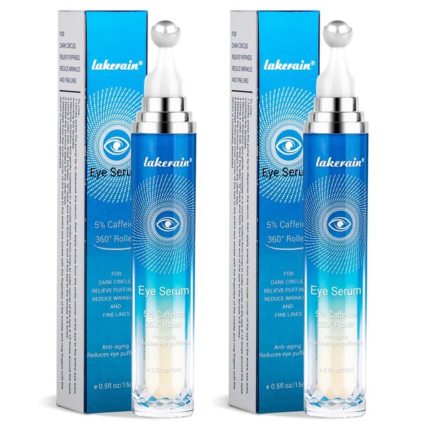 5% Caffeine Eye Serum with 360° Massage Rollerball Topper,Caffeine Eye Cream for Dark Circles,Wrinkles,Puffiness and Fine Lines,Under Eye Roller Cream Eye Bags Treatment for Women and Men