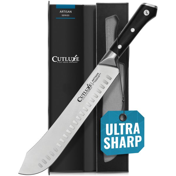 Cutluxe Butcher Knife,10″ Bullnose Carving Knife, Forged High Carbon German Steel – Full Tang & Razor Sharp – Ergonomic Handle Design – Artisan Series