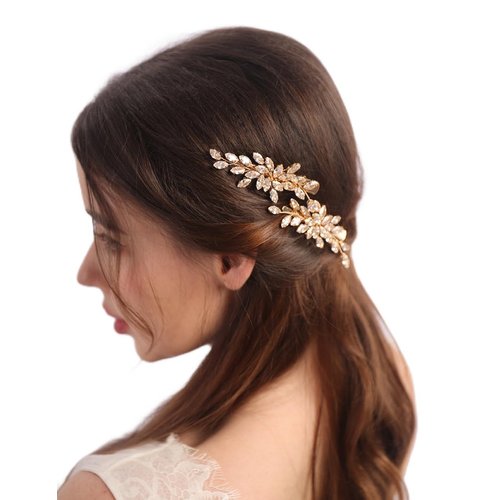 BERYUAN Sparkly Zircon Rhinestone Hair Clips Silver Gold French Bridal Wedding Hairpins Wedding Zircon Rhinestone Hairpiece Wedding Hair Accessories for Brides Bridesmaid(2pcs) (gold)