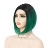 Salaibs Green Bob Wigs for Women Dark Root Short Ombre Green Straight Hair Wig Middle Part Natural Fiber Daily Wig