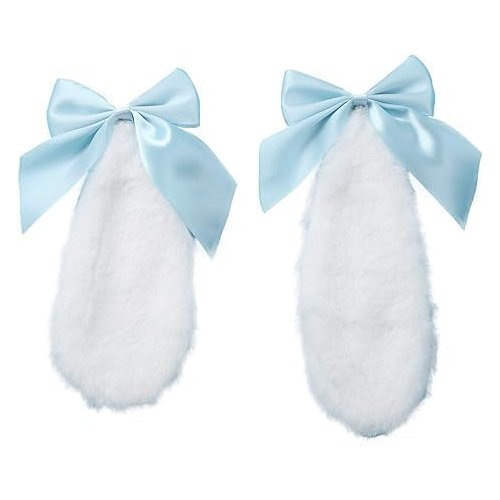 1 Pair Blue Girls Bunny Plush Lop Ears Hair Clip Rabbit Furry Ears Ribbon Bow-knot Hair Clamp Hairpin Cosplay Headwear Easy to Wear Ornaments, Hair Accessories