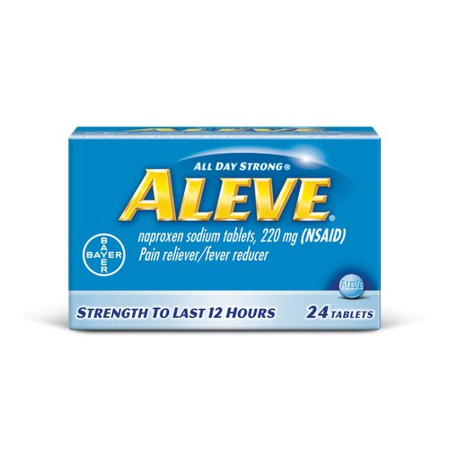Aleve Tablets with Naproxen Sodium, 220mg (NSAID) Pain Reliever/Fever Reducer, 24 Count, Blue