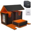 Jeixynik MTG Deck Box, 3-in-1 Magic Gathering Commander Deck Storage, Magnetic Leather Card Storage Box with 2 Commander Display & 4 Dividers & Dice Tray Fit TCG CCG Cards, Black-Orange