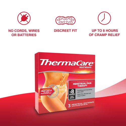 ThermaCare Portable Heating Pad, Menstrual Pain Relief Patches, Discreet Heat Wrap, 3 Count