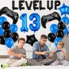 Video Game Birthday Party Set, Level Up 13 Video Game Balloons Controller Balloons Blue Black Stars Aluminum Foil Balloons Kit Decorations (13TH)