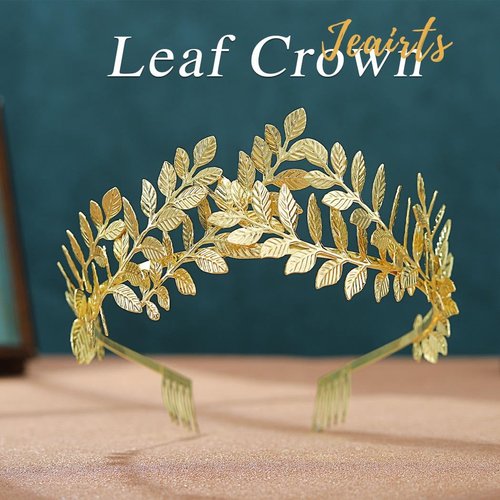 JEAIRTS Leaf Wedding Crown Headband Gold Greek Goddess Headpiece Leaf Bridal Tiara Hair Pieces Headwear Festival Prom Wedding Hair Accessories for Women and Girls