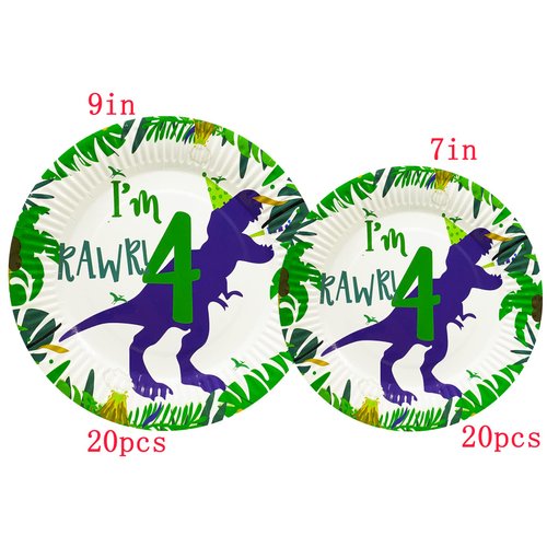 Miruwtog 4th Birthday Decorations For Boys,Roar Im 4 Dinosaur Party Decorations,Four Rex Fourth Dinosaur Birthday,Dino Four Birthday Party Decorations,