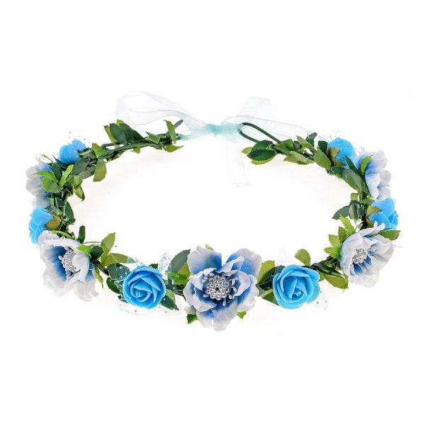 Love Sweety Girls BOHO Rose Floral Crown Wreath Wedding Flower Headband Headpiece (Blue)