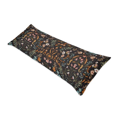 Sweet Jojo Designs Boho Bohemian Farmhouse Black Orange Wildflower Garden Floral Accent Decorative Couch Long Lumbar Throw Zipper Body Pillow Cover Case 54x20 Botanical Flower Vintage Print Room Decor