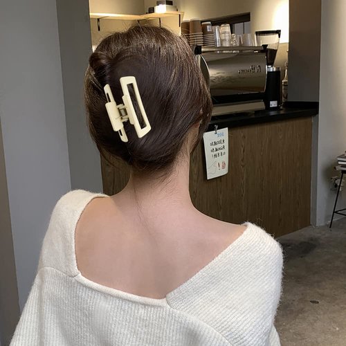 MAORULU 4pcs 3.5" Rectangle Hair Clips for Women Girls, Hair Clip Square Hair Jaw Clips, Hair Clamps Strong Hold for Thin & Thick Hair (White, Black, Khaki, Tortoise)