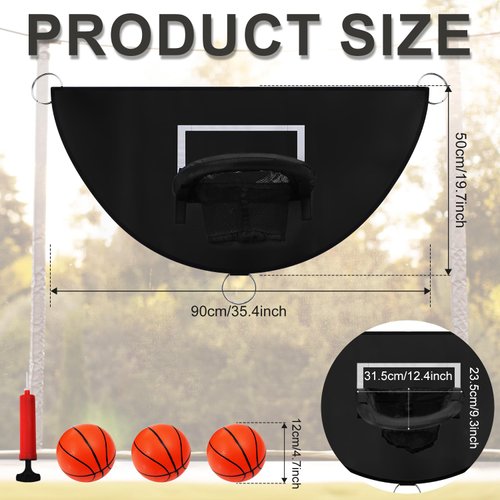 Trampoline Basketball Hoop, Breakaway Rim for Dunking Trampoline Basketball Attachment with Mini Basketballs Trampoline Accessory for Kids Adults Indoor Outdoor Use (Black)