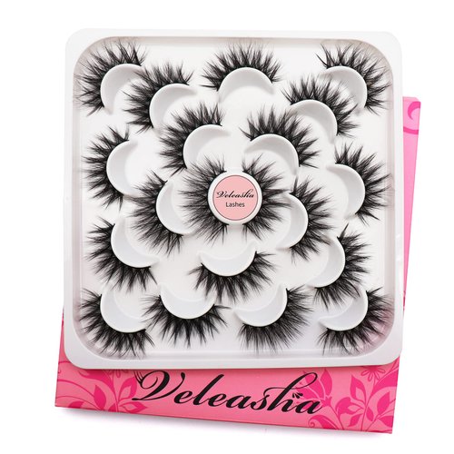 Veleasha Lashes 10 Pairs Natural Fluffy False Eyelashes Soft Wispy Lashes 3D Faux Mink Lashes Pack (V06)