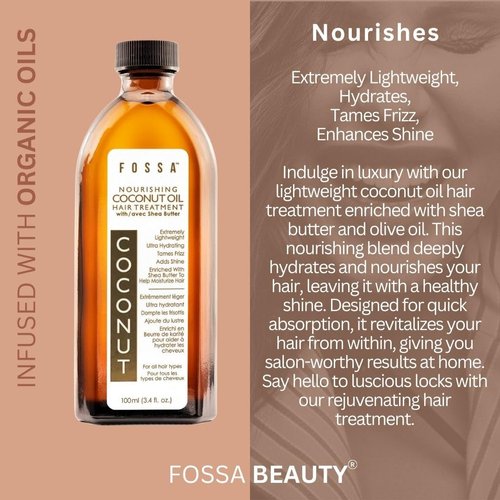 Fossa Nourishing Coconut Oil Hair Treatment with Shea Butter | Lightweight Coconut Hair Oil Prevents Split Ends, Reduces Breakage, Adds Shine and Frizz Control for All Hair Types | 100ml, 3.4 fl. oz.