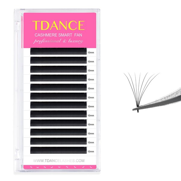 TDANCE Cashmere Easy Fan Lash Extensions Self Fanning Mega Volume Lash Extensions 0.07mm D Curl 18mm Single Length Matte Black Eyelash Extensions(0.07-D,18mm)