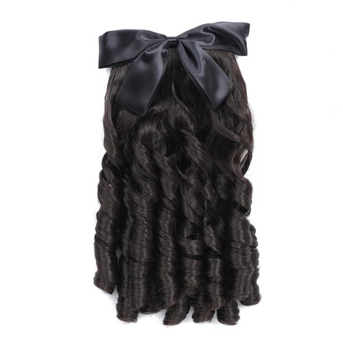 Kavsni Regency Ringlet Ponytail Hairpiece with Bow Spiral Curl Synthetic Half Wig Historical Colonial Lady Costume Wig (4# Off Black)