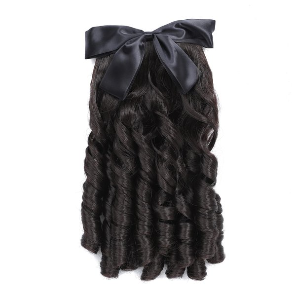 Kavsni Regency Ringlet Ponytail Hairpiece with Bow Spiral Curl Synthetic Half Wig Historical Colonial Lady Costume Wig (4# Off Black)