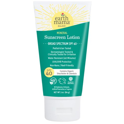 Earth Mama Baby Mineral Sunscreen Lotion SPF 40 | Reef Safe, Non-Nano Zinc, Natural Water Resistant Sun Cream for Babies, Kids & Adults, 3-Ounce
