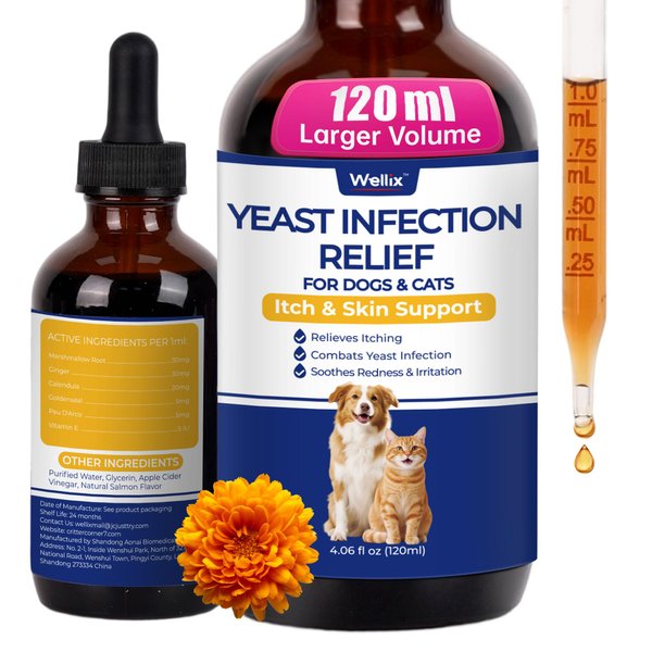 Wellix 120ml Yeast Infection Treatment for Dogs & Cats - Supports Itch,Allergy,Inflammation Relief & Immune Health - Natural Dog Ear Yeast Infection Treatment - Salmon Flavor