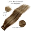 Clip in Hair Extensions Real Human Hair Clip in Extensions,18 Inch Chestnut Brown Balayage Blonde Highlights Real Hair Extensions Clip in Human Hair 7 Pieces 70G Double Weft Remy Human Hair Extensions