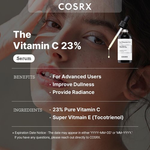 COSRX Pure Vitamin C 23% Serum with Vitamin E & Hyaluronic Acid, Brightening & Hydrating Facial Serum for Fine Lines, Uneven Skin Tone & Dull Skin, 0.7oz/20g, Korean Skin Care