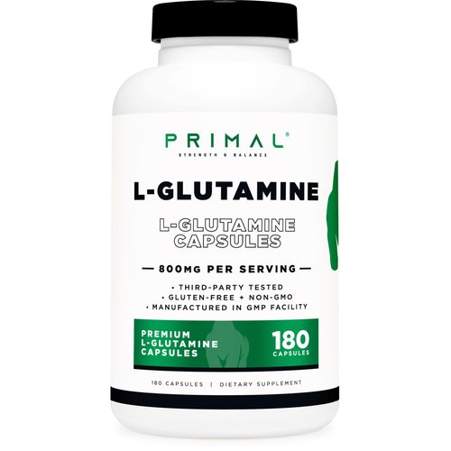 Primal L-Glutamine Capsules (180 Capsules / 800mg Per Serving) | Glutamine Amino Acid Supplement