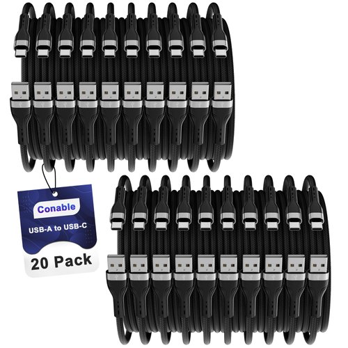 USB C to USB C Cable (0.6 FT, 20-Pack), Multi Pack Bulk Nylon PD USB C Charger Cable, 3A 60W Fast Charging for iPhone 15/15 Pro /15 Plus /15 Pro Max, iPad Mini/Air/Pro, MacBook Pro, Galaxy S23, LG