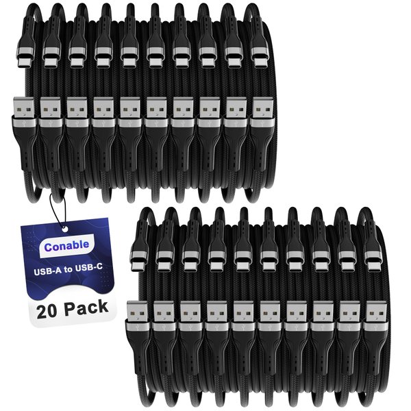 USB C to USB C Cable (0.6 FT, 20-Pack), Multi Pack Bulk Nylon PD USB C Charger Cable, 3A 60W Fast Charging for iPhone 15/15 Pro /15 Plus /15 Pro Max, iPad Mini/Air/Pro, MacBook Pro, Galaxy S23, LG