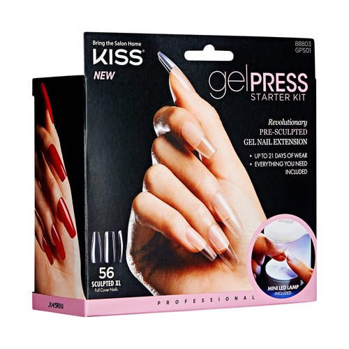 KISS GelPress Professional Gel Nail Starter Kit, Includes 56 Pre-Sculpted Gel Nail Extensions, UV Gel, 1 LED Lamp, 6.7 mL Primer, 1 Nail File, 1 Manicure Stick