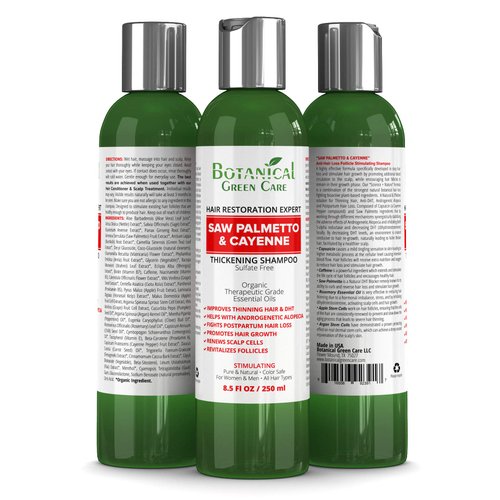 Saw Palmetto & Cayenne Shampoo, Thickening shampoo for thinning hair, Hair loss shampoo, sulfate free