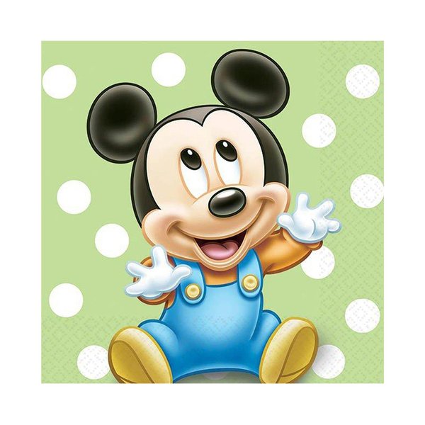 16 Count Mickey's 1st Birthday Beverage Napkins, Blue
