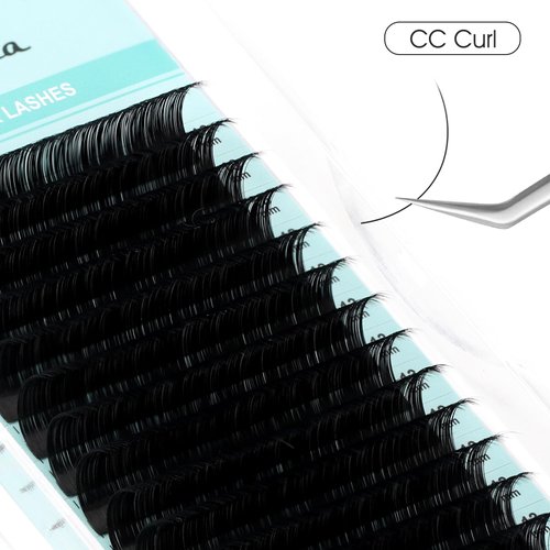 NATUHANA Round Eyelash Extensions 0.05mm CC Curl Russian Volume Lash 14mm Single Size Tray False Lashes Supplies,Classic Individual Lash Extensions 16Rows/Case Matte Black (14mm, black;0.05 CC)