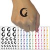 Cat in Moon Playing with Stars Temporary Tattoo Water Resistant Fake Body Art Set Collection - Black (One Sheet)