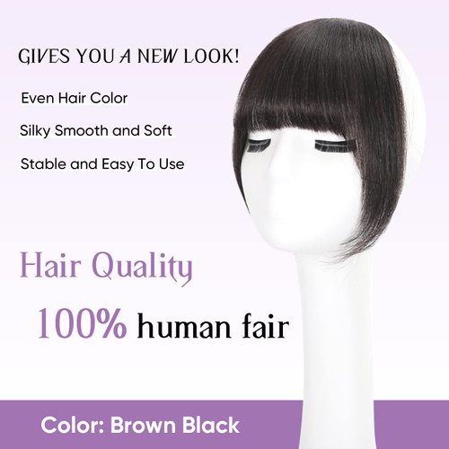 EBENK Clip in Bangs-100% human hair Brown Black French Bangs in hair pieces, Fake Bangs Hair Clip, Easy Hair Extensions for women, Clip on Bangs Curved Bangs for Daily Wear