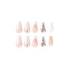 Coffin Press on Nails Medium Long Square Nude Pink Fake Nails White Flower Rhinestones with Butterfly Nail Charm Nail Art Designs French Tip False Nails for Women Acrylic Manicure Decorations 24Pcs