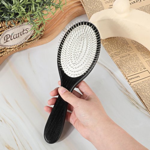 Metal Hair Brush, Wire Cushion Brush Paddle Detangler Brush Stainless Steel Bristles Hairbrush for Women and Men Anti Static Wig Brush for Synthetic Hair, Wet Hair, Hair Growth and Massaging Scalp