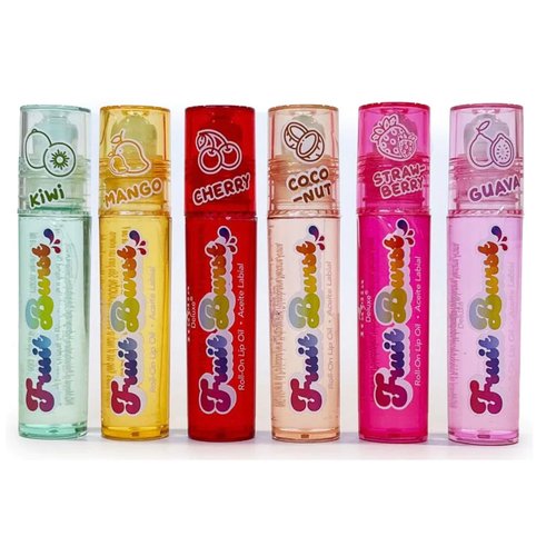Italia Deluxe Fruit Burst Lip Roll On Lipgloss - Roll Ons Lip Gloss with Flavors: Kiwi, Mango, Cherry, Coconut, Strawberry, and Guava 6-Pack