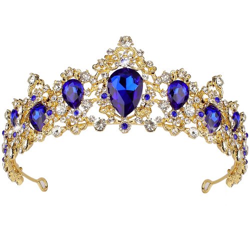 Didder Baroque Vintage Rhinestone Tiara, Blue Royal Crystal Tiaras for Women Gold Princess Crown Tiaras for Girls Bridal Hair Accessories for Wedding/Prom/Pageant/Birthday/Party/Photography