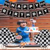 Race Car Happy Birthday Banner Black and White Checkered Balloons Race Car Birthday Party Decorations Racing Themed Checkered Flag Party Supplies for Boys