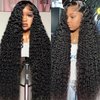 Boxkat 13x4 Deep Wave Lace Front Wig 28 Inch HD Transparent Lace Frontal Wigs 150% Density Human Hair Pre Plucked Pre Cut Black Wig for Women Glueless Synthetic Curly Wigs